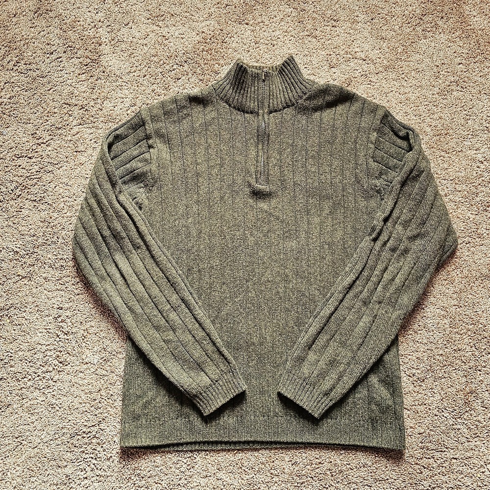 Vintage Oscar de la Renta Men's Olive Green Cable Knit Designer Sweater XL